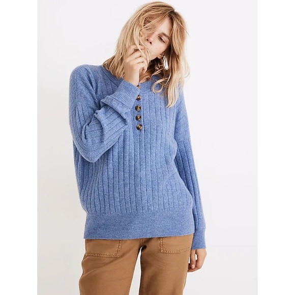 Madewell Sweaters - Madewell Women's Blue Heather Bowden Henley Coziest Yarn Sweater Size Small